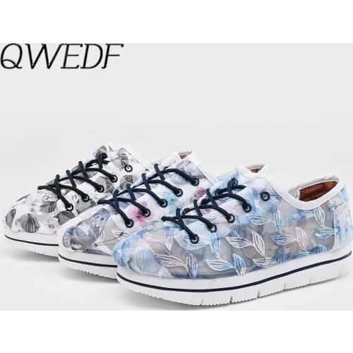 2019 Women Shoes autumn Woman Breathable Mesh Sneakers Flats Lace Loafers Thick Heels Platform Wedges zapatos de mujer K7-27