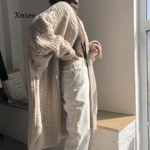 Autumn and Winter New Womens Korean Casual Long Sweater Cardigan Comfortable Solid Color Large Size Loose Long-Sleeved Bat