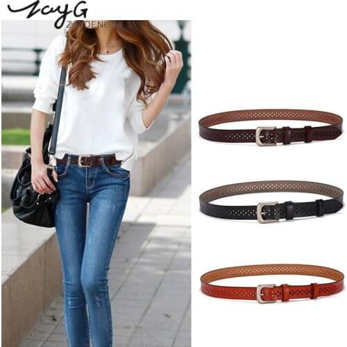 ZAYG Fashion Luxury Genuine Leather Women Belt Hollow Strap Female Jeans Dresses Waist Belt Cow Leather High Quality Belt Woman