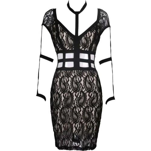 Womens Lace Bandage Dress Summer Tight Mini Dress halter neck Spaghetti Hollow Out Bandage Dress Sexy Party Womens Vestidos