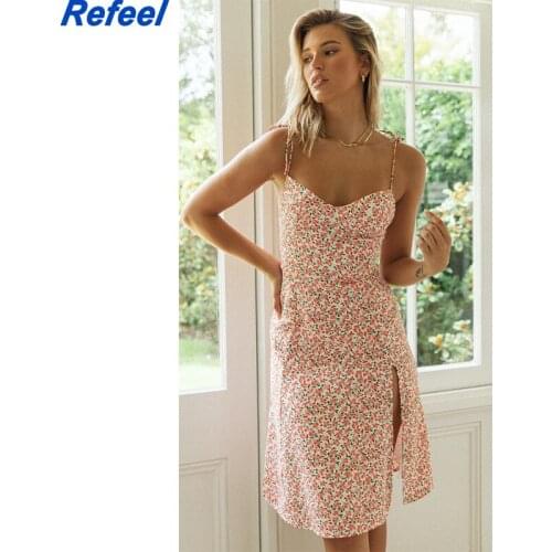 Pink Backless Braces Midi Dress Women Split Sexy Summer Dress French Style High Waist Slim Beach Dresses