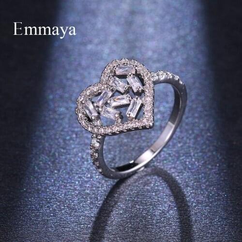 Emmaya Female Heart Shape Around With Cubic Zircon Silver Plated Ring Hollow Out Design For Fashion Statement In Dinner