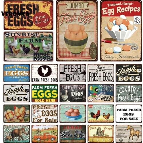 Fresh Eggs Tin Sign Farm Vintage Metal Sign Retro Plates Plaque Sign Metal Wall Decor Wall Poster for Garden Home Desk Decor