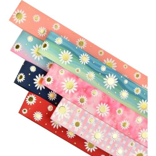 22mm 7/8" Gold Foil Ink Sunflower Heronsbill Grosgrain Ribbon 50yards Welcome Custom Printed