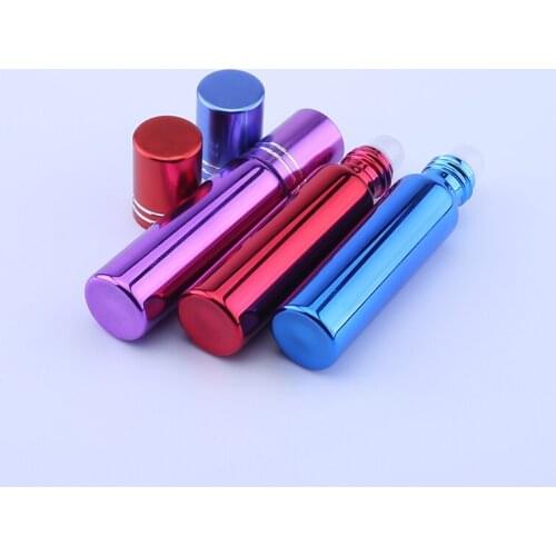 10pcs Empty 10ML UV Plating Shiny Colored Perfume Glass Roller Bottles Cosmetic Packing Container