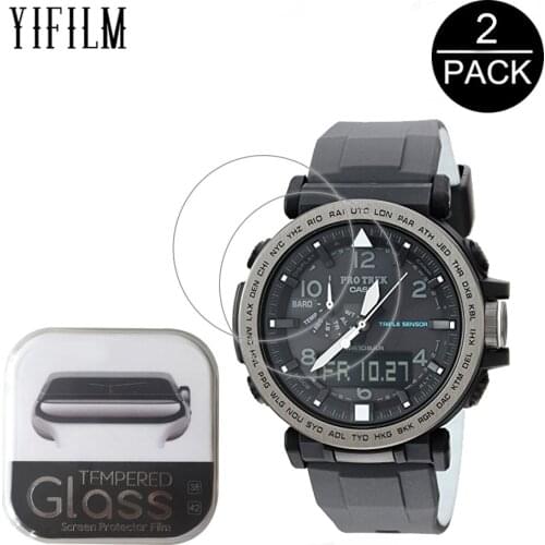 2PACK For Casio PRG-650 / 260 / 500 / 600 0.3mm 2.5D 9H Clear Tempered Glass Screen Protector Anti-Scratch Smartwatch Film