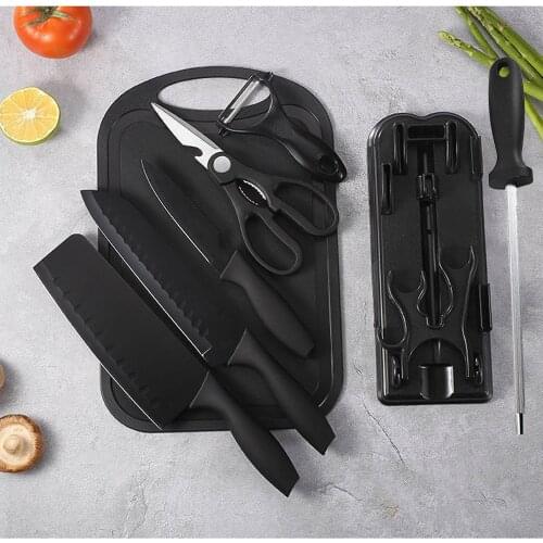 8 Pcs Kitchen Knives Set Tools Scissors Ceramic Peeler Chef Slicer Nakiri Paring Knife Sharpener Chopping Board Gift Case