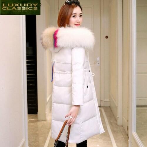 90% White Duck Thick Down Winter Jacket Women Winter Long Coat Female Large Real Raccoon Fur Hooded Warm Clothes LWL1028