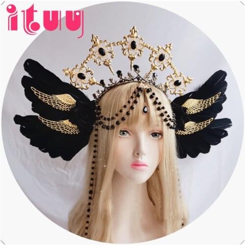Lolita KC Gothic Black Rose Devil Wings Hair Accessories Sun Godmothers Virgin Mary Apollo Halo Crown Headwear