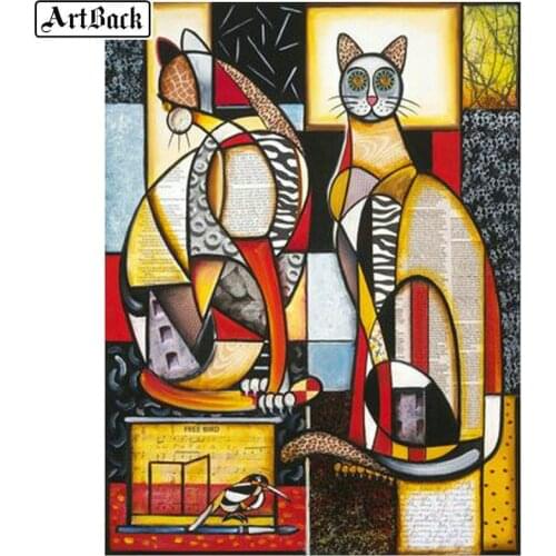 ArtBack Diamond Painting Abstract Cat Icon Full Square Diamond Embroidery Panda 3d round drill Mosaic Art Sticker