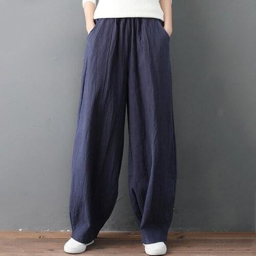 Harem Pant Hemp Bloomer Plus Size 2021 Autunm 6XL 7XL Loose Women Trouser cotton Linen Pleated Oversize Pockets Wide Leg Pants