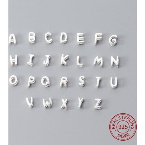 925 Sterling Oxidize Silver hollow 26 letters spacer beads for bracelets necklace connector DIY Jewellery accessory needle work