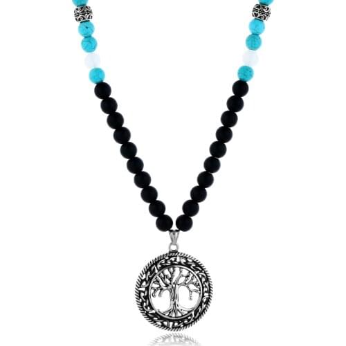 Stainless steel Casting Big Life Tree Pendant Necklace Precious Natural stone Beads Sweater Chain Necklace Fashion Jewelry