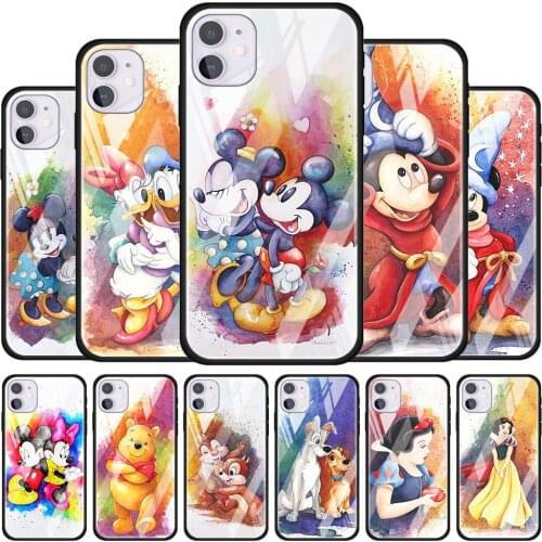 Colorful Disney Mickey for Apple iPhone 12 Pro Max Mini 11 Pro XS Max X XR 6S 6 7 8 Plus Luxury Tempered Glass Phone Case
