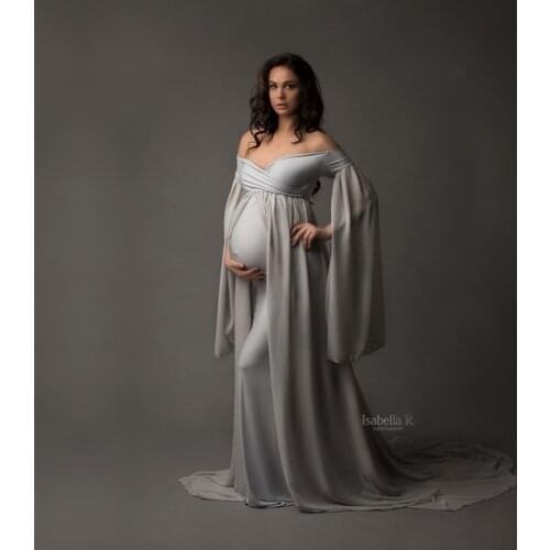 Long Chiffon Baby Shower Dress Maternity Photography Props Cotton Dresses Maternity Dresses with Cloak Pregnancy Women Dress