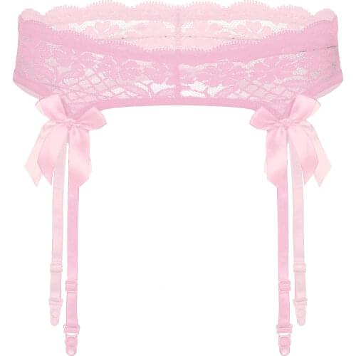 Men Sheer Lace Suspenders Sissy Sexy Lingerie Exotic Accessories Sleepwear Gay Bow Elastic Waistband Garter Belt for Stockings