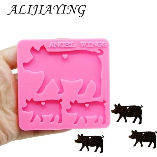 Shiny Pig mother/baby family keychains Molds silicone mould for key ring Pendant resin Craft DIY epoxy keychain mould DY0124