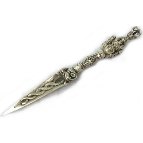Long 23CM/9inch Collectible Old Handwork Tibet silver Buddhist Sword /Ritual Dagger statue from tibetan