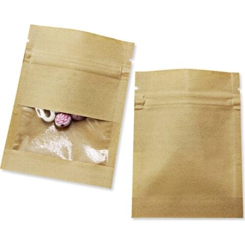 20pcs Small Ziplock Kraft Paper Pack Bags Clear Window Cookies Biscuit Self-sealing Zipper Storage Pouch Accessories Wholesale