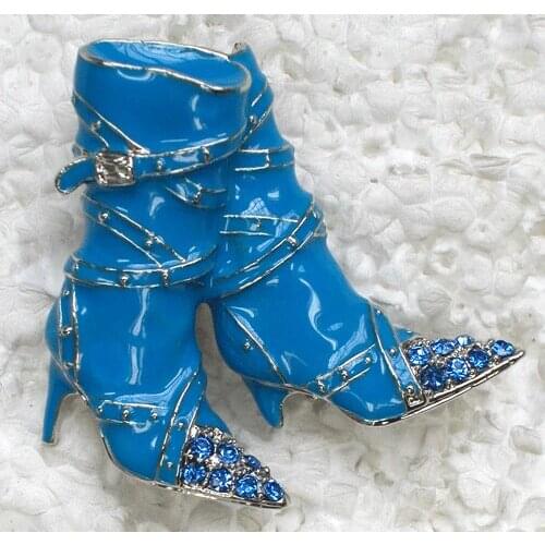 Fashion Brooch Blue Rhinestone Enameling Shoes Pin High-Heeled shoes brooches C217 B
