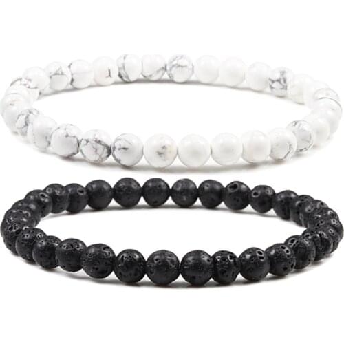 Trendy 6mm Black White Beaded Bracelets Natural Lava Stone Tiger Eye Turquoises Classic Elasticity Bangles for Women Men Jewelry