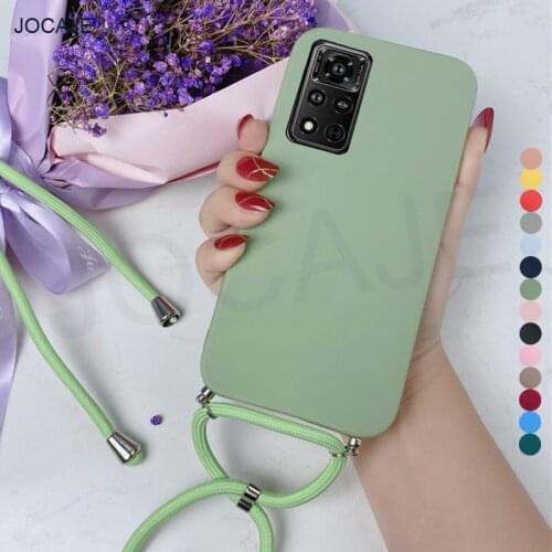 Candy Color Soft Silicone TPU Matte Case For Honor V40 5G 10X 9X Lite PLAY 5T X10 Max 30 Pro Crossbody Strap Lanyard Phone Cover