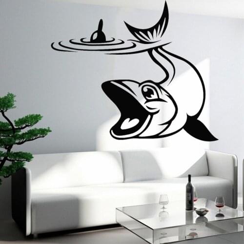 Fishing Club Wall Sticker Angler Home Decor Fishing Enthusiast Vinyl Decal Fish Float Stickers Big Fish Art Mural Removable