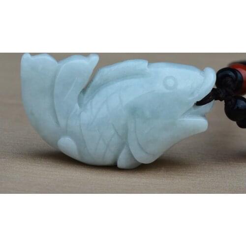 Natural Burmese Emerald Fish pendant Hand carved carp pendant necklace Attached lanyard Fine Jade jewelry