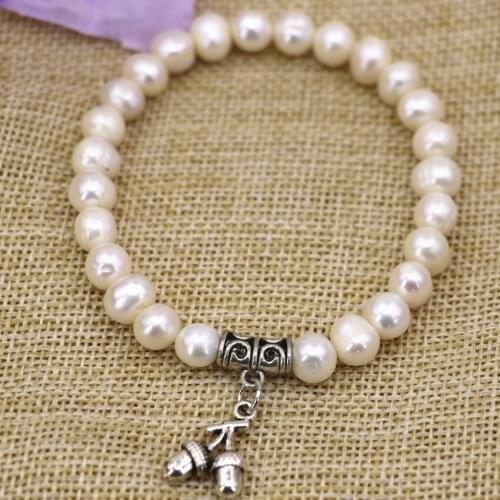 New arrival natural freshwater cultured white thread pearl beads 7-8mm strand bracelet women charms diy jewelry 7.5inch B3117