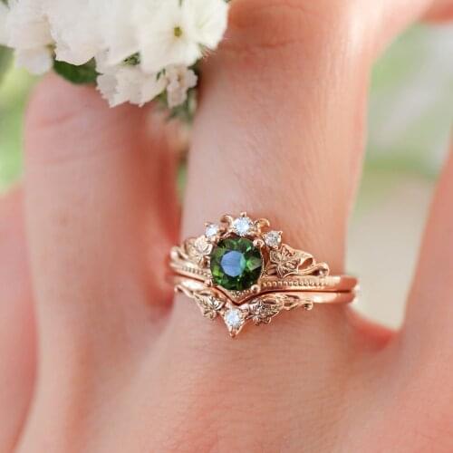 New Fashion Grandmother Green / Pink Zircon Ring Rose Gold Ring Bridal Engagement Party Wedding Ring Jewelry Holiday Gifts