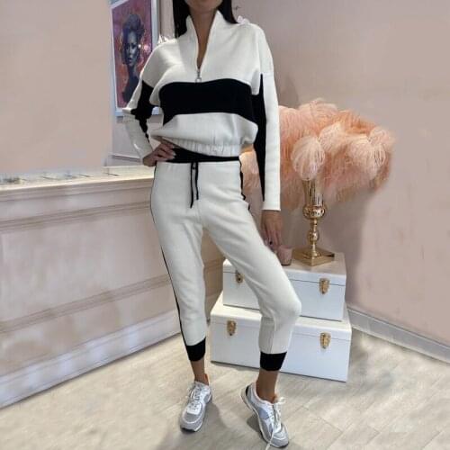 New 2020 Autumn Long Sleeve Zipper Stand Collar Tops And Elastic Waist Home Pants Sets Casual Sports Suit Womens 2-Piece S-XL