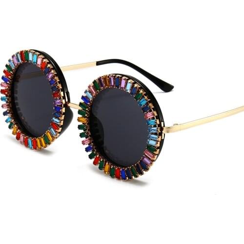 New diamond rimmed round frame sunglasses cross border party ball woven mens and womens Sunglasses Europe and America