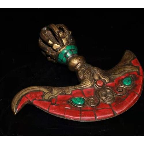 Rare old Tibet turquoise&gems&copper Buddhism to avoid evil,Free shipping