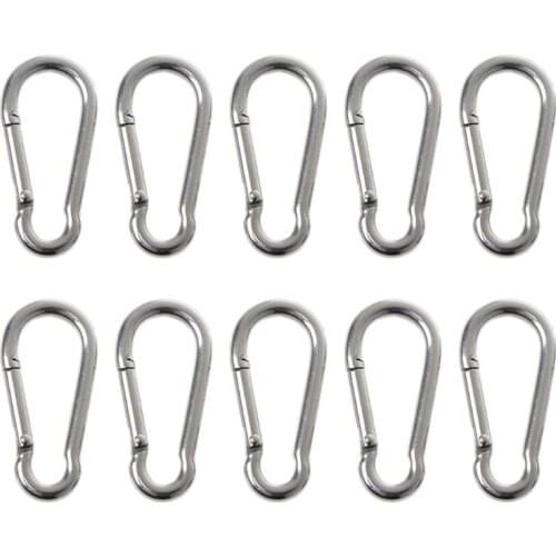 RXBC 10pcs 304 Stainless Steel Spring Snap Hook Carabiner Chain Buckle Heavy Duty Clips for Camping Fishing Hiking