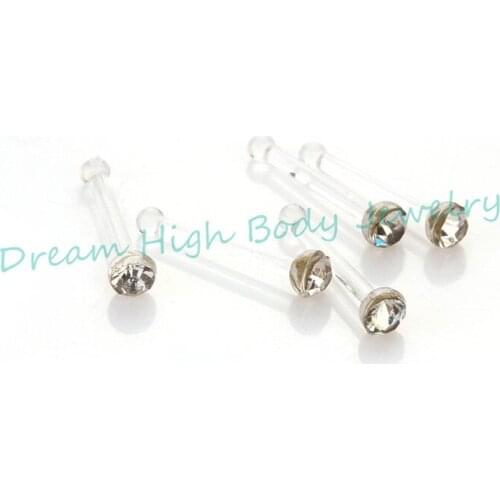 CLEAR Gem Crystal BIOPLAST NOSE STUDS NOSE RINGS Retainer Body Piercing Jewelry For Girl Women 120pcs/lot Free Shipping