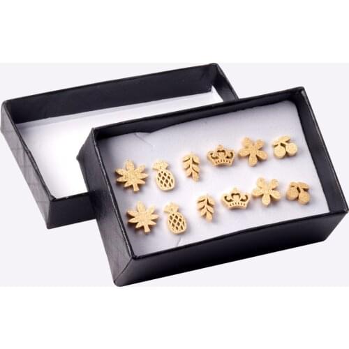 6Pair/Box Plant Shape Earrings 316L Stainless Steel Jewelry Ladies Cute Ear Stud for Gift Jewelry Accessories Wholesale