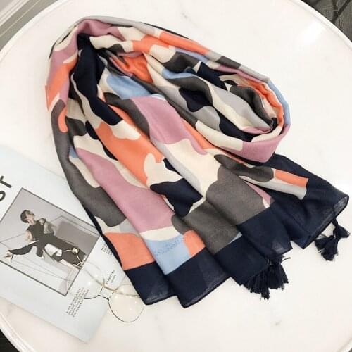 2021 Newest Women Camo Printed Pattern Cotton Tassel Scarf Shawls Wraps Hijabs