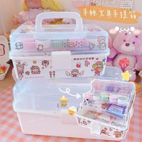 Lovely 3 Layer Washi Tape Storage Box Simple Transparent Plastic Box Accessories Scrapbook Stationery Container Suitcase