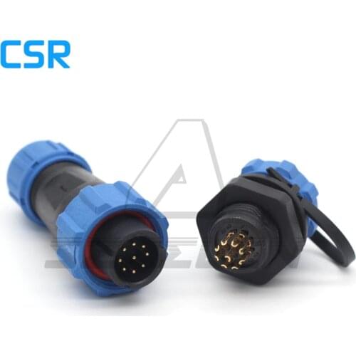 SP13 waterproof 9 pin plug and socket, 9 pin plug(male)and 9 pin socket(female), LED power cable outdoor panel mount connector