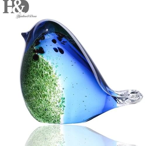 H&D Glass Bird Handmade Blown Glass Figurine Christmas, Birthday Gift Decorative Ornaments for Home Blue and Green Paper Weight