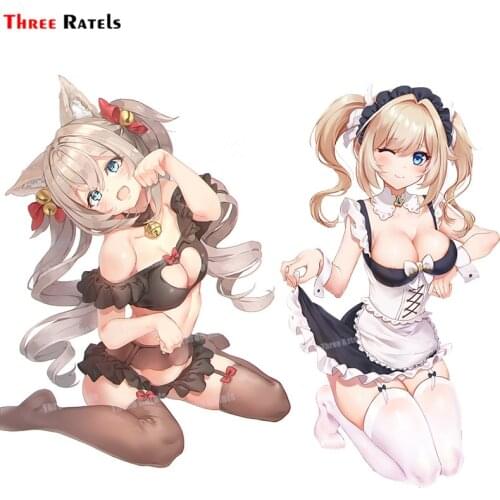 Three Ratels A254 Game Genshin Impact Maid No Bra Skirt Lift Stockings Thighhighs Wardrobe Malfunction Sticker For Car-Styling