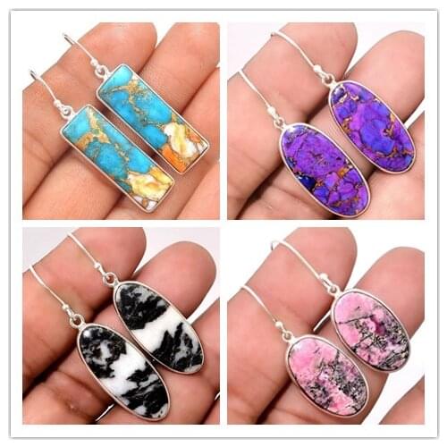 Vintage green blue stone earrings tribal turquoise jewelry antique silver bell pendant earrings