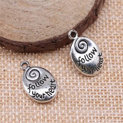 WYSIWYG 10pcs Follow Your Heart Pendant Charms Jewelry Making Jewelry Finding Antique Silver Color Antique Bronze Color 20x12mm