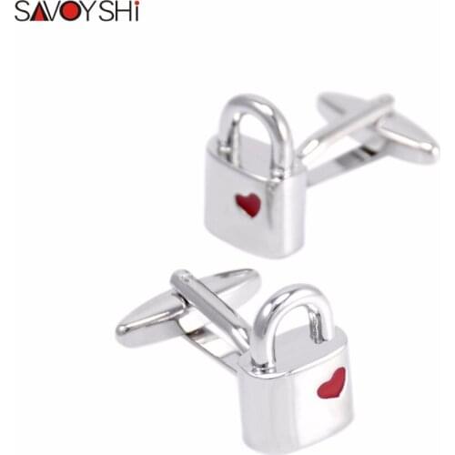 SAVOYSHI Lock Cufflinks for Mens Shirt Cuff bottons High Quality Red hearts Enamel Cufflinks love Fashion Jewelry Design