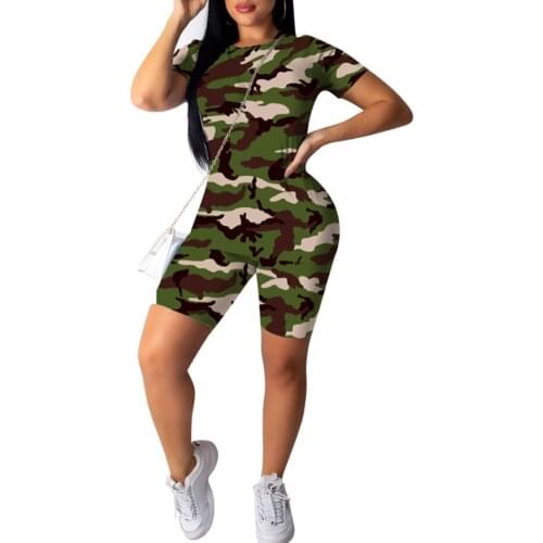 Newest 3 Colors Women Casual Two-piece Clothes Set Ladies Summer Camouflage Printed Pattern Short Sleeve Top+Shorts Yoga Sets
