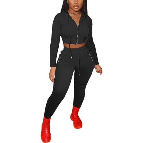 Women’s Sport Clothes Set Solid Color Long Sleeve Hooded Cardigan and Long Pants Zip Up Fitness Trainning Outfits Sportwear