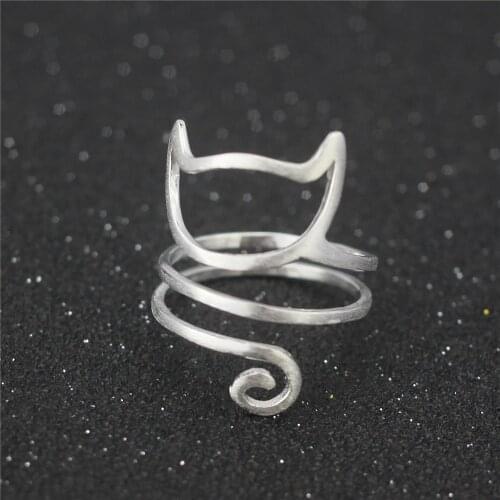 Hainin Silver Color wire winding cute cat adjustable ring for girl women party gift elegant rings jewelry Distribution