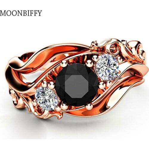 Lady luxury flower lines black zircon ring exquisite workmanship, gorgeous embellishment charming party preferred