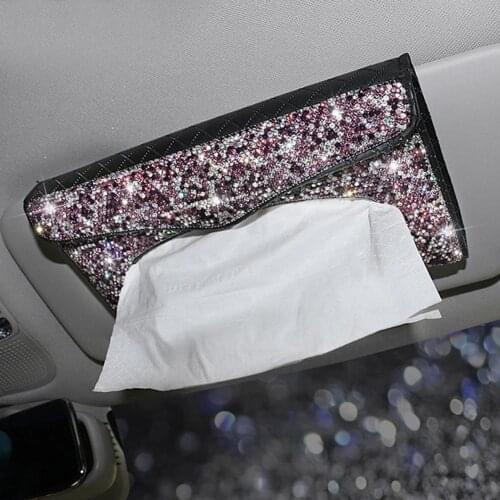 1 Pc Car Tissue Box Sun Visor Luxury With Crystal Diamond Paper Holder Case Hanging Napkin Car Styling Auto Interior Accessorie