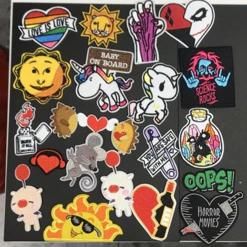 1Pcs Embroidered Patches For Clothing Letters Stripes Iron On Patches Cartoon Heart Cute Animals Sun Stickers Women Patch DIY